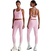 ABOCIW Workout Sets for Women 2 Piece Backless Strappy Padded Tank Tops High Waist Leggings Gym Yoga Pilates Outfits