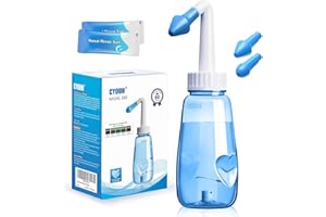 CYOUH Neti Pot Sinus Rinse Bottle 260 ML with 60 Nasal Wash Salt Packets and Sticker Thermometer Nose Wash Cleaner Pressure Rinse Nasal Irrigation for Adult & Kid BPA Free (Blue)