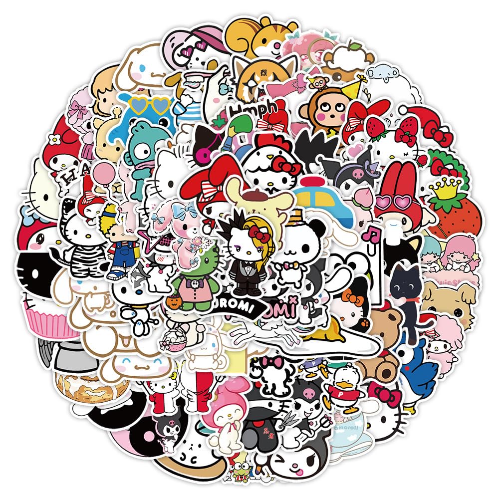 100PCS Sanrio Stickers for Laptop Water Bottle Luggage Snowboard Bicycle Skateboard Decal for Kids Teens Adult Stickers
