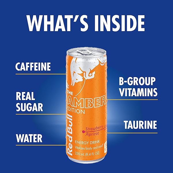 RED BULL ENERGY DRINK, AMBER EDITION STRAWBERRY APRICOT, 8.4 FL OZ (24 PACK)
