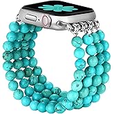 JR.DM Natural Stone Beaded Bracelet Bands Women Compatible with Apple Watch 42mm(S3/2/1) 44mm 45mm 46mm 49mm Comfort Cool Elastic Strap Replacement for iWatch Series 11/10/9/8/SE/7/6/5/4/3/2/1/Ultra