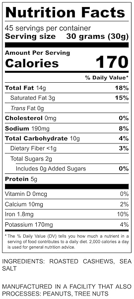 OVEN DRY ROASTED FANCY CASHEWS WITH SEA SALT-48 OZ (3 LB) | WHOLE CASHEWS | NO OIL | NO PPO | VEGAN AND KETO FRIENDLY | MADE FROM NATURAL CASHEWS