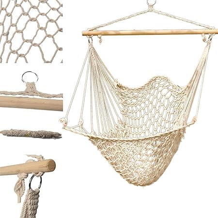 Amazon Com Hammock Hanging Swing Chair Cradle Patio Porch Tree Wood Cotton Rope Yard Sky Garden Outdoor
