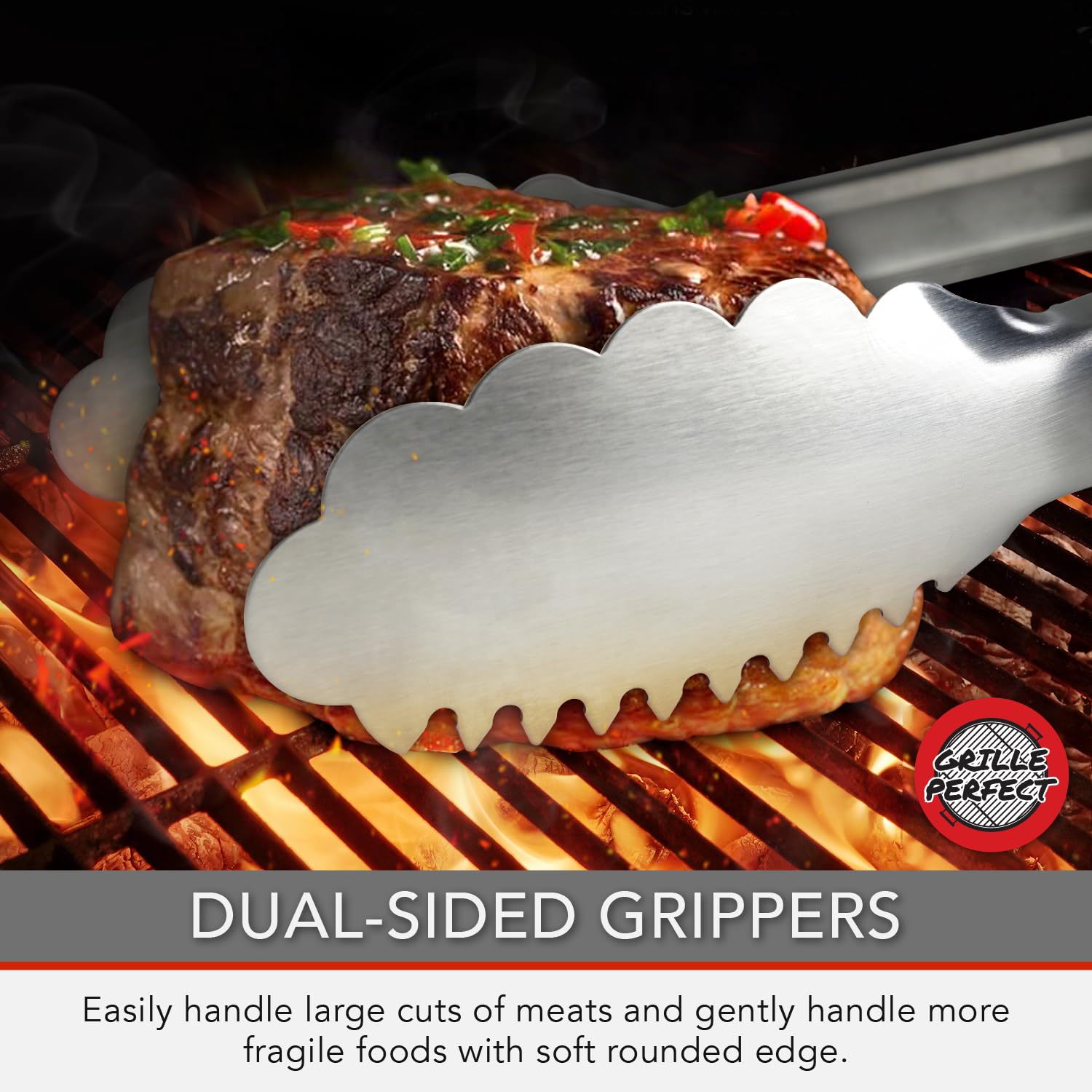 Grill Tongs 16-Inch Extra Long Heavy Duty for Grilling and Barbecue Heat Resistant Hand Grips Stainless Steel for BBQ Outdoor Kitchen and Cooking Hot Grilled Food