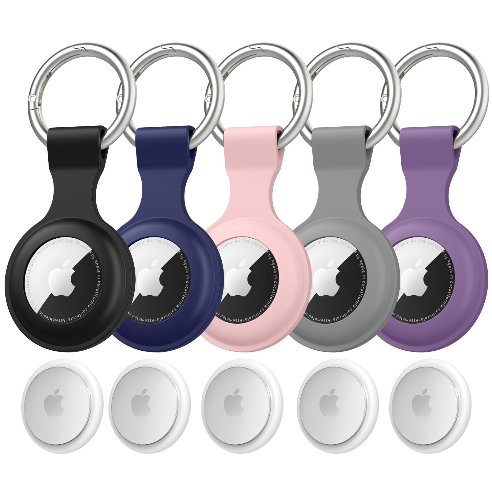 [5-Pack] for Air Tag Holder - Silicone Case for Air Tag Keyring for Keys, Bags, Luggage, Pet Collars - Anti-Lost and Scratch-Resistant Design for Apple Air Tags 2021 (Pack B)