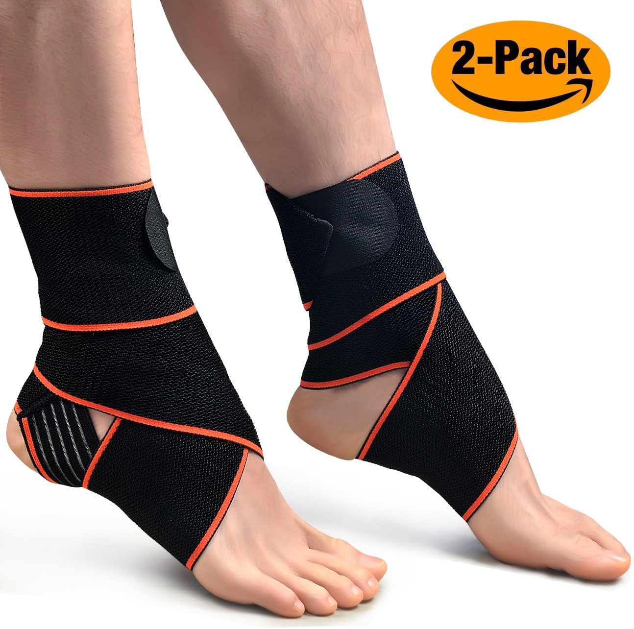 1 Pair Ankle Brace,Oxyland Adjustable Ankle Support Super Elastic and Comfortable Compression Ideal for Sports,Men&Women (Orange)