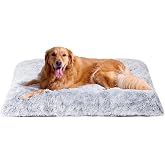 EHEYCIGA Fluffy Dog Crate Bed, Plush Extra Large Dog Pillow, Grey | Xlarge Calming Anti Anxiety Plush Faux Fur Mat for Large