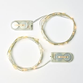 Micro Led 20 Fairy Lights on 7.5 Foot Silver Color Ultra Thin String Wire (2 Pack) (White)
