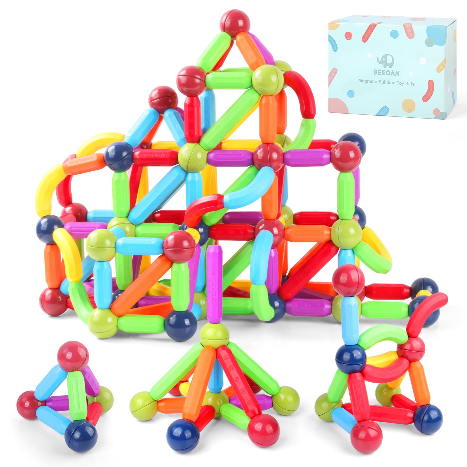 BEBOAN 114pcs Magnetic Sticks and Balls Building Blocks Stem Toy for Kids Toddlers Ages 3+ Boys & Girls, Learning Educational Magnet Preschool Toys Gift Set