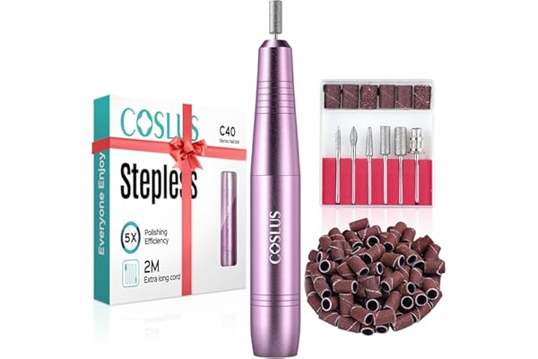 COSLUS C40 Electric Nail Drill Professional, Precise Dial Speed Control | Nail File Machine for Acrylic Gel Dip Powder Removal, Compact Manicure Tools, Beginner-friendly Polishing Set, Home