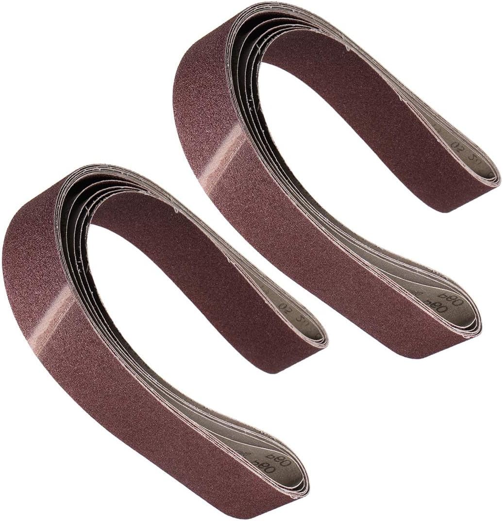 TA-VIGOR 10Pcs Sanding Belt 60 Grit, 2 x 48 Inch Aluminum Oxide Sandpaper Belts for Portable Strip Sander Wood Finishing Metal Drywall Polishing Sharpening Abrasive Paper