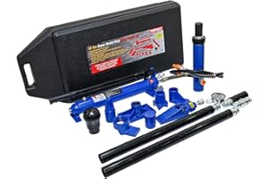 S.WALT 10 Ton (20,000 lbs) Porta Power Hydraulic Jack Ram Body Frame Collision Repair Kit, 17-Pc Heavy Duty Steel Set with Gauge & Blow Mold Case for Auto, Truck, Farm