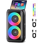 Bluetooth Speaker with 2 Wireless Microphones - Big Party Speaker for Adults Kids Karaoke with Lights - Portable Rechargeable Floorstanding Speakers Support TWS/AUX/USB/TF Card for Home Party Gift
