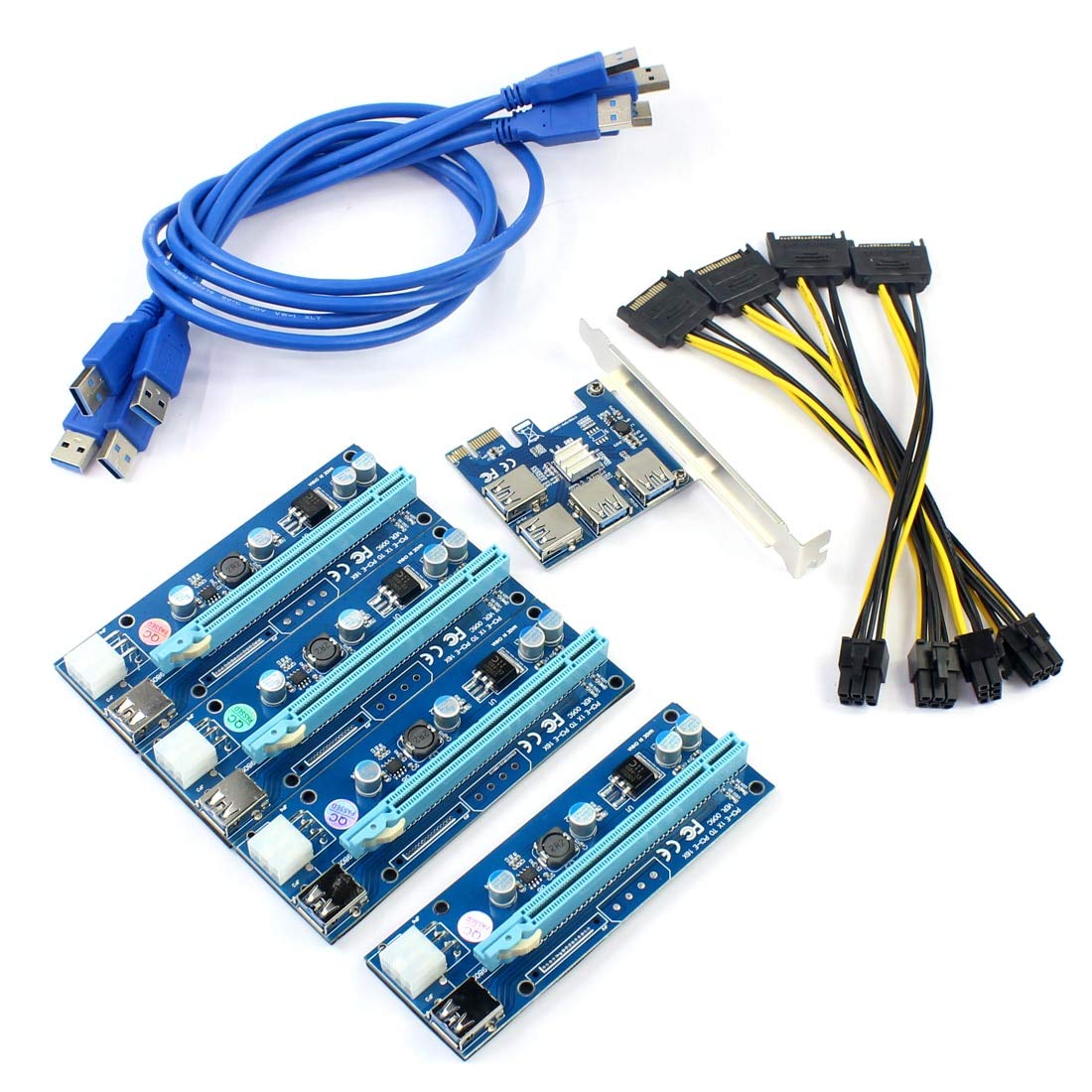 WBTUO PCIe 1X to 4X Riser Card, PCI Express 16X Slots, USB 3.0 Cable, Compatible with Windows, Linux, macOS