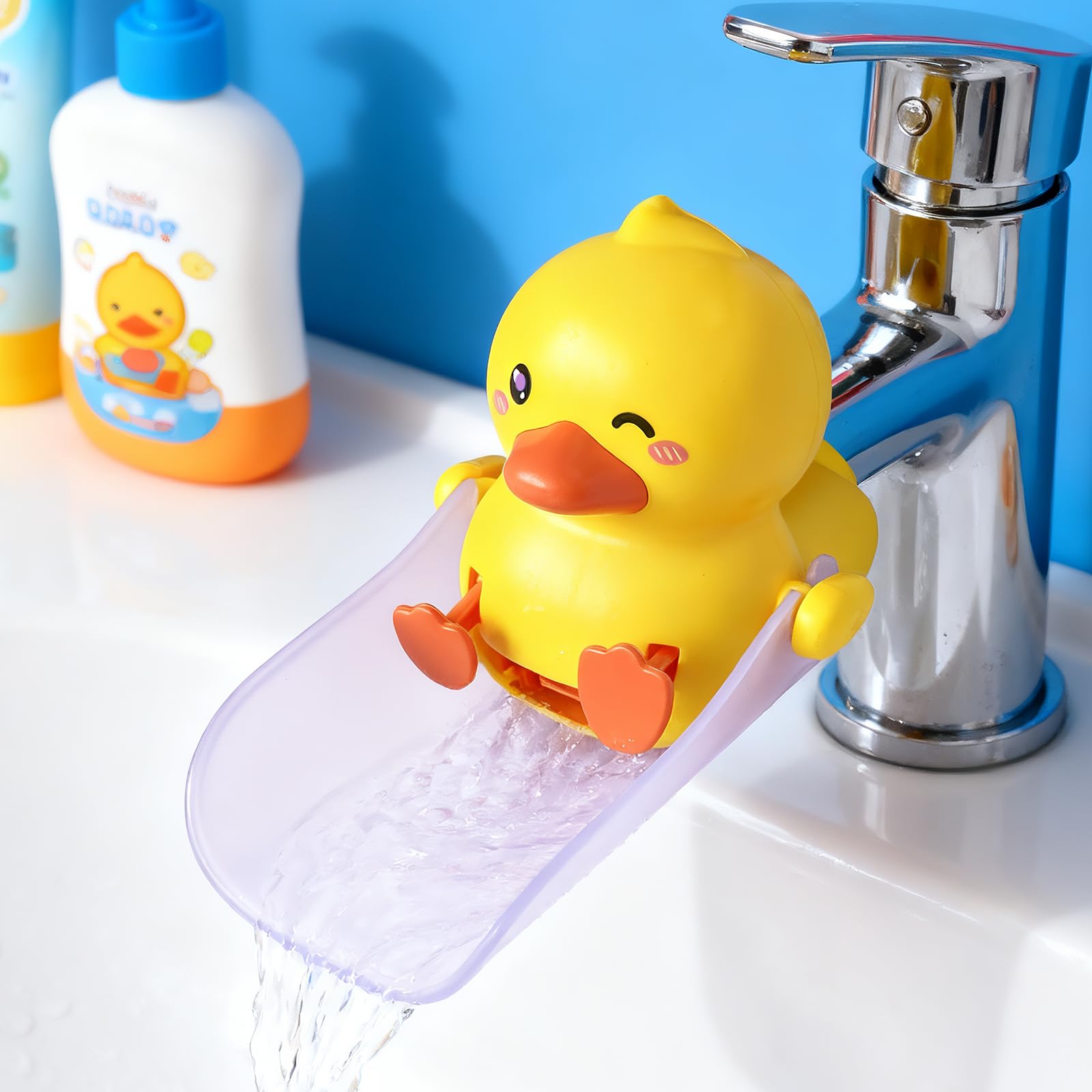 Photo 1 of Skyroku Duck-Tastic Faucet Extender for Toddlers – Kicking Legs Fun! Splash-Proof & Easy Install Sink Extender for Kids