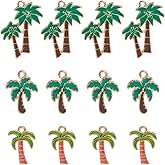 SUNNYCLUE 1 Box 48Pcs 3 Styles Coconut Tree Charms Enamel Tree Charm Small Gold Alloy Metal Hawaii Beach Fresher Plant Palm Tree Charm for Jewelry Making Charms Diy Necklaces Bracelets Earrings Gifts