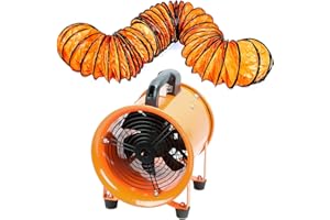 DREAMDRAGON 8-Inch High-Velocity Portable Utility Blower Fan, Industrial Exhaust Fan with 16.4ft Flexible Duct Hose, 3150 RPM Low-Noise Ventilator for Basements, Workshops, Warehouses, and Confined Spaces