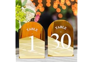 JOYIT Arch Wedding Table Numbers 1-30 with Stands – 5" X 7" Acrylic Mirrored Gold Table Number Holders, Perfect for Wedding Receptions, Parties, Anniversaries, and Events
