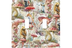 THSANJU Cartoon Pattern Red Mushroom Double Toggle Light Switch Cover Decorative 2 Gang Wall Plate Bear Rabbit Deer Forest Animals Dual Device Electrical Switchplate Faceplate for Nursery Kid Room Bedroom