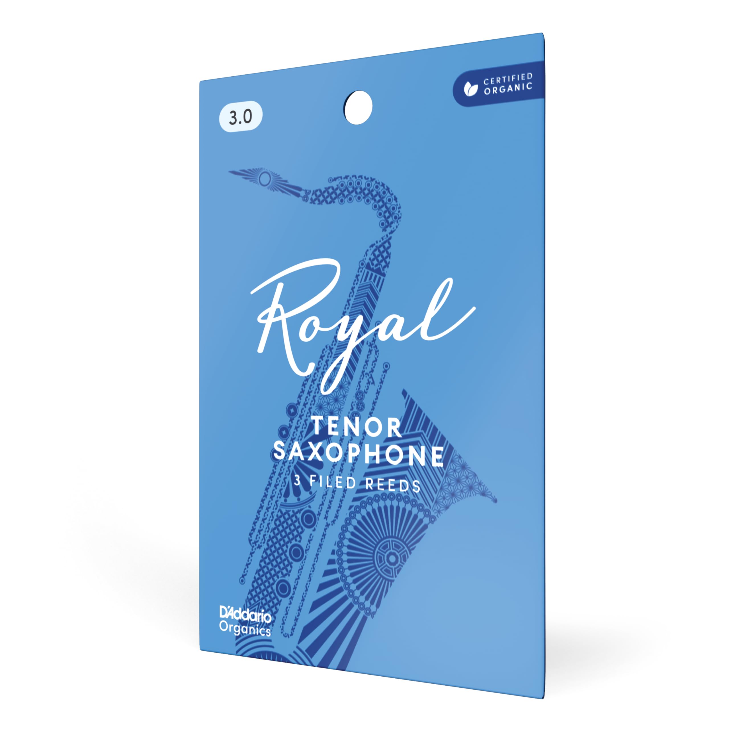 D'Addario Royal Organic Tenor Saxophone Reeds, Strength 3.0, 3-Pack