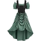 ROSE GAL Rosegal Women Plus Size Steampunk Renaissance Costume Dress Cold Shoulder Ruffles Lace-up High Low Dress