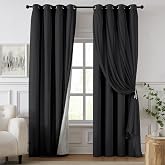 Swandream 100% Blackout Curtains for Bedroom, Double Layer Black 84" L | Total Black Out Curtains, Thermal Insulated, Light Blocking, Room Darkening, Window Drapes, D&eacute;cor, 52"W x 84"L, 2 Panels
