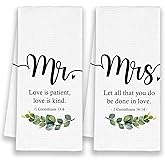 Xmsaitar Christian Mr and Mrs Couple Valentine's Day Kitchen Towels Set of 2, Couple Hand Towels Gifts for Bathroom Wedding Anniversary, Floral Decorative Dish Towels Decor for Kitchen 16x24in