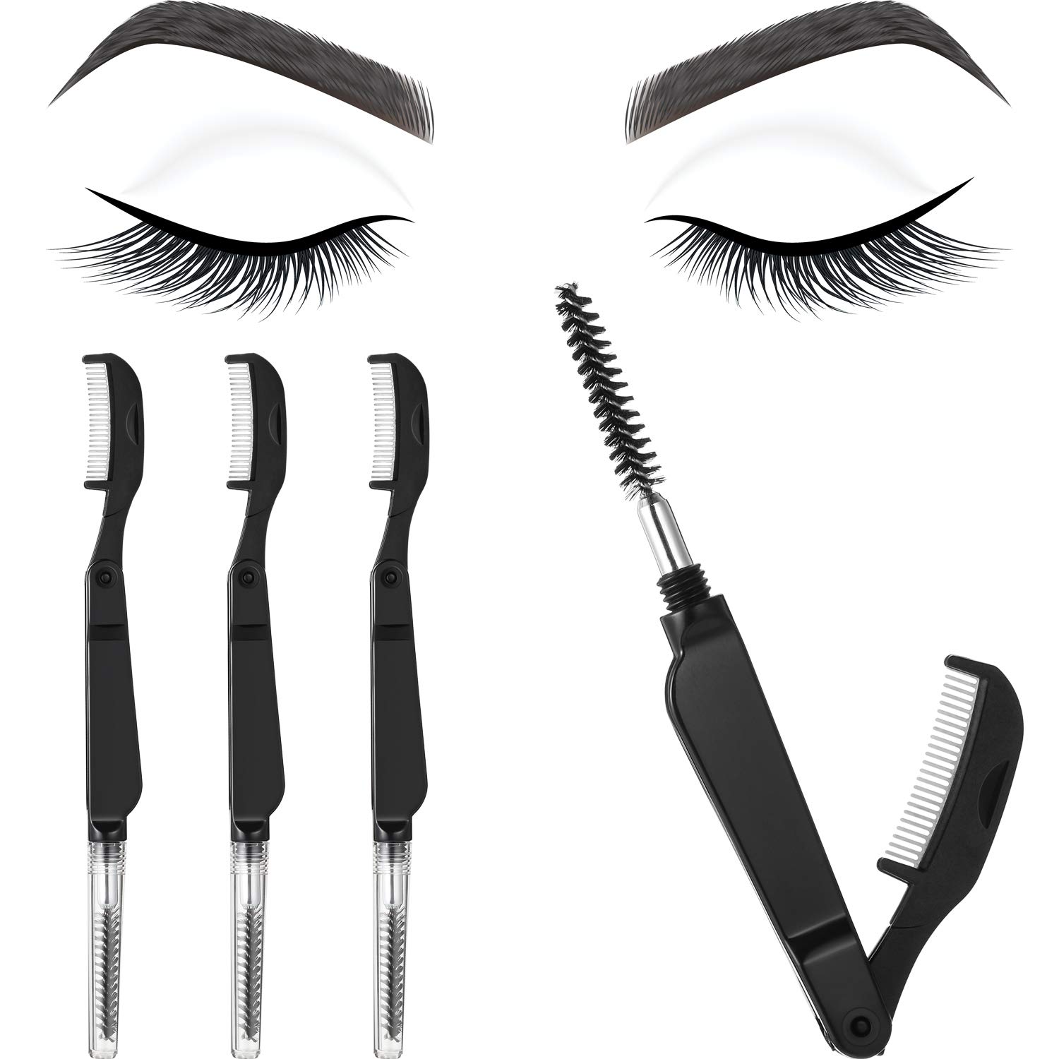 4 Pieces Eyelash Combs Eyebrow Combs Foldable Stainless