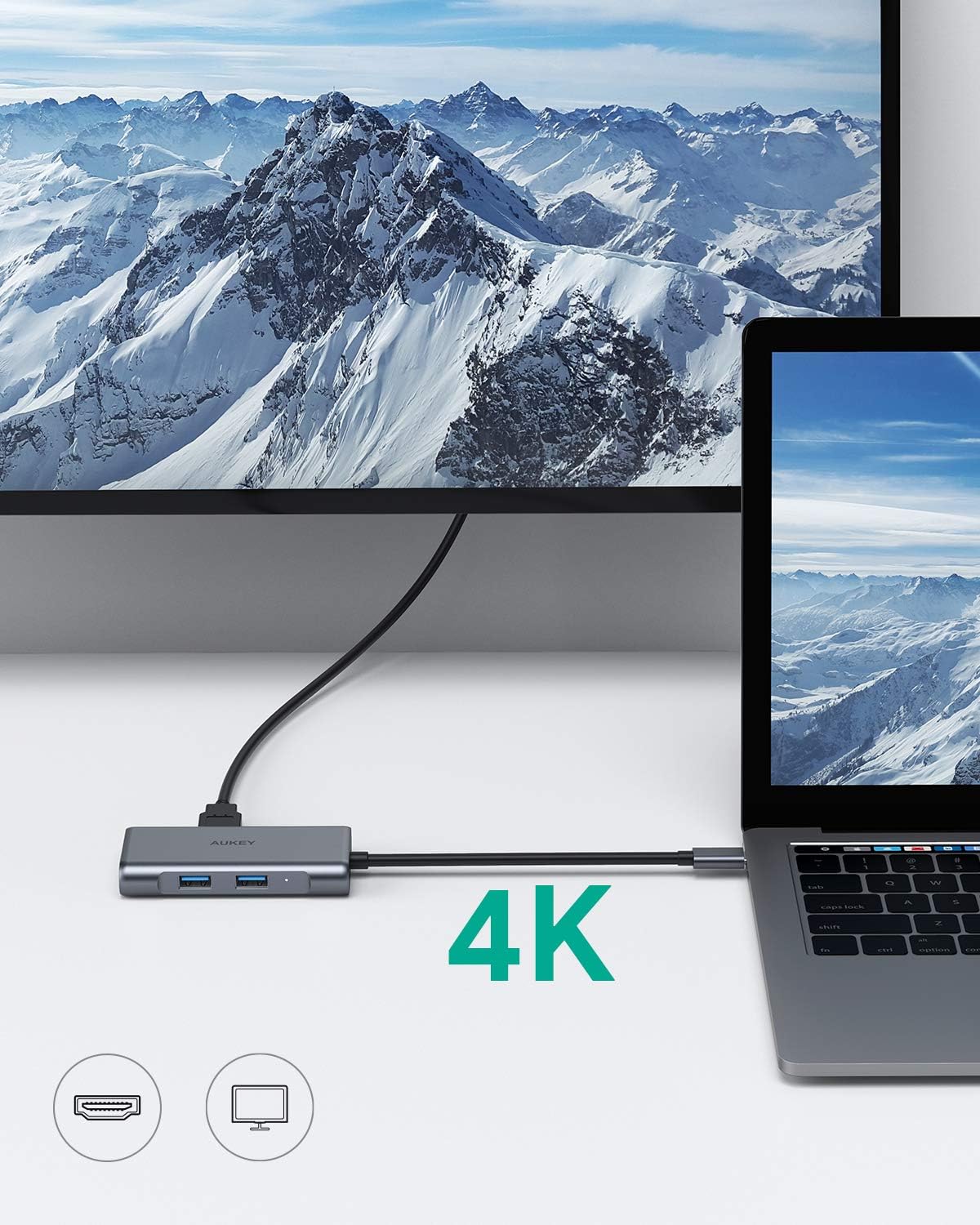 AUKEY USB C Hub Adapter, 5 in 1 Type C Hub with Ethernet Port 1000Mbps, 4K USB C to HDMI, 2 USB 3.0 Ports, 100W USB C PD Charging Thunderbolt 3, for MacBook Pro Air, Chromebook Pixel Laptop Phone: Computers & Accessories