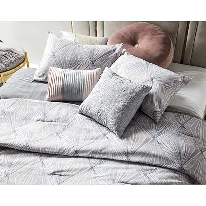 Amazon Com Hnu 5 Piece Diamond Printed Grey Blush Queen