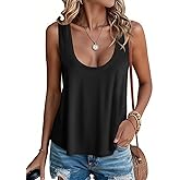 Tankaneo Womens Scoop Neck Tank Tops Summer Casual Sleeveless Loose Fit T Shirts Beach Vacation Workout Basic Tees Black