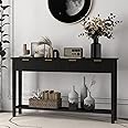 Kinsuite Long Sofa Table with 4 Drawers - Modern Black Console with 1 Shelf, 60" x 15" x 16" Wood Hallway & Entryway Table for Living Room, Bedroom, Kitchen
