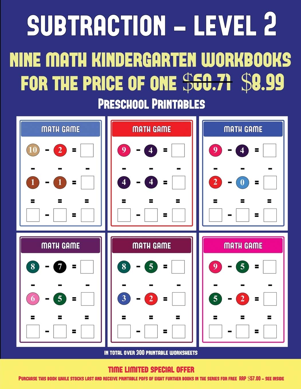 Preschool Printables (Kindergarten Subtraction/Taking Away Level 2): 30 Full Color Preschool/Kindergarten Subtraction Worksheets (Includes 8 Printable Kindergarten Pdf Books Worth $60.71): Manning, James, Workbook, Kindergarten: 9781838782283: Amazon ...
