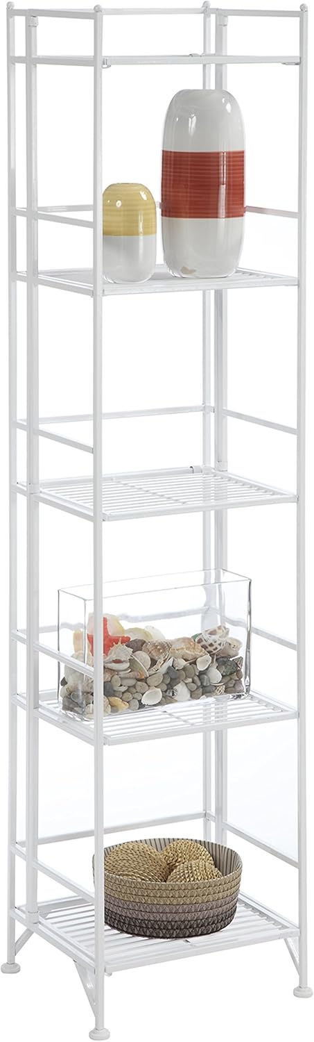 Convenience Concepts Xtra Storage 5 Tier Folding Metal Shelf, White: Furniture & Decor