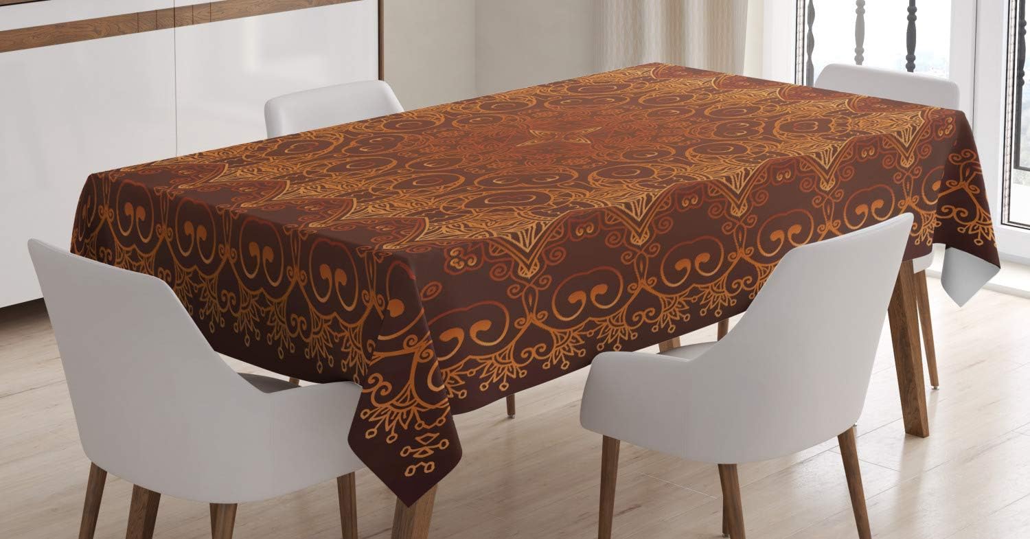 ABAKUHAUS Antique Tablecloth, Persian Lace, Dining Room Kitchen Rectangular Table Cover, 54 W X 78 L, Orange Brown