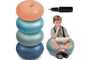 Lewtemi 4 Pcs Flexible Seating for Classroom Elementary 20 Inch Yoga Ball Chair Inflatable Donut Ball Chair with Inflator for Kids Student Sensory Balance Office Exercise