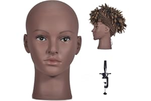 Afro Professional Cosmetology Bald Mannequin Head for Making up,Making Wigs, Wigs,Glasses with Free Table Clamp (06)