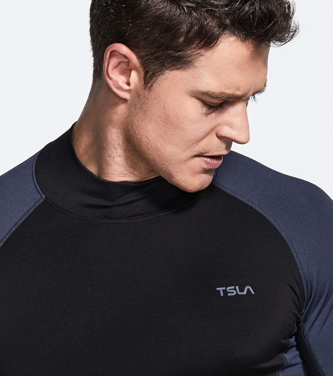 TSLA 1 or 2 Pack Men's Thermal Long Sleeve Compression Shirts, Mock/Turtleneck Winter Sports Running Base Layer Top: Clothing