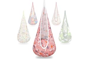 GARIG Pod Swing for Kids, Hanging Pod Swing Seat with Inflatable Pillow, Cartoon Pattern Kids Hammock Swing Chair for Indoor and Outdoor, Max Weight 180lbs (Bear)