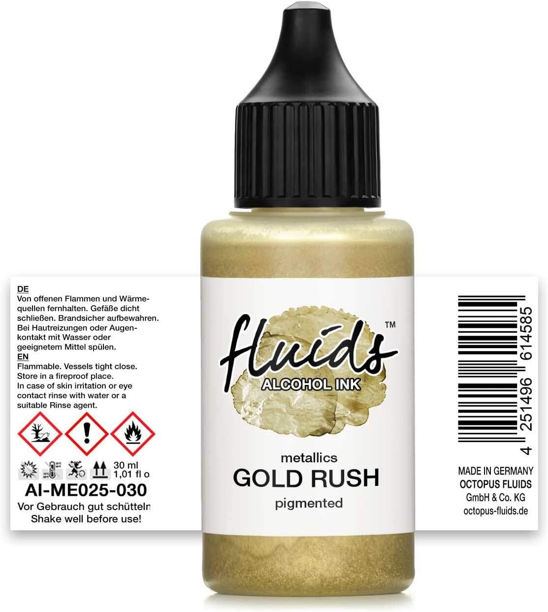 30ml Fluids Alcohol ink GOLD RUSH for fluid art and resin, metallic gold - Image 3