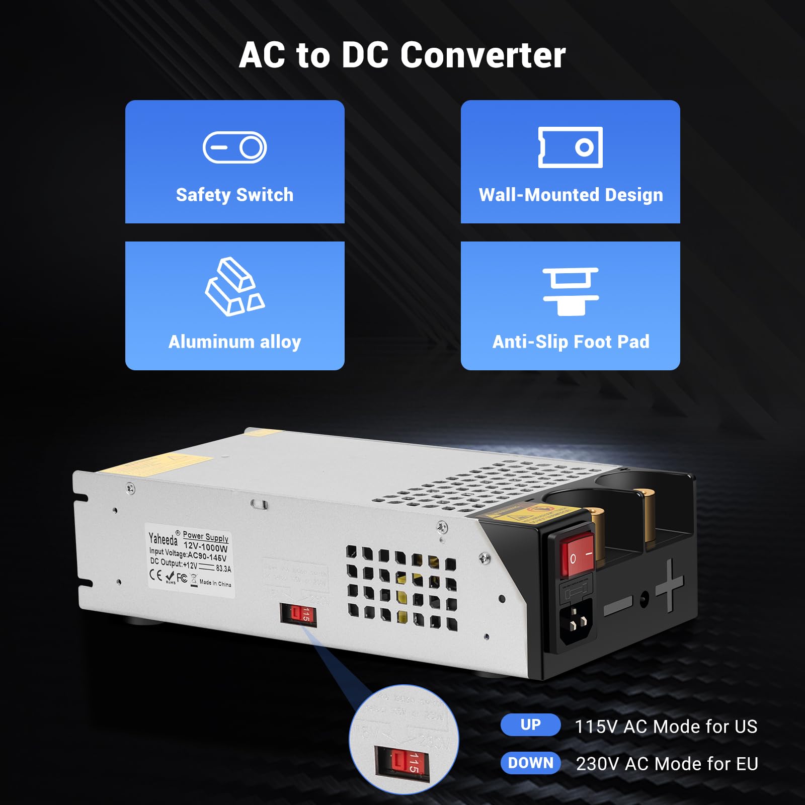 1000W Converter, 110V AC to 12V DC Converter Power SupplyMax Current 83A DC Switch Transformer for RV,Pump,LED Strip, LCD Monitor