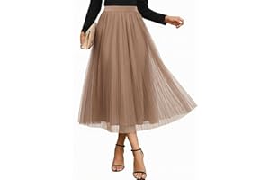 Cutecrop Women Tulle Skirt Fashion Pleated Mesh Skirt Elastic High Waist A Line Layered Flowy Party Wedding Daily Wear