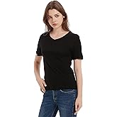 Manote 100% Merino Wool T-Shirt Women V Neck Short Sleeve Athletic Tee Lightweight No-Odor Base Layer