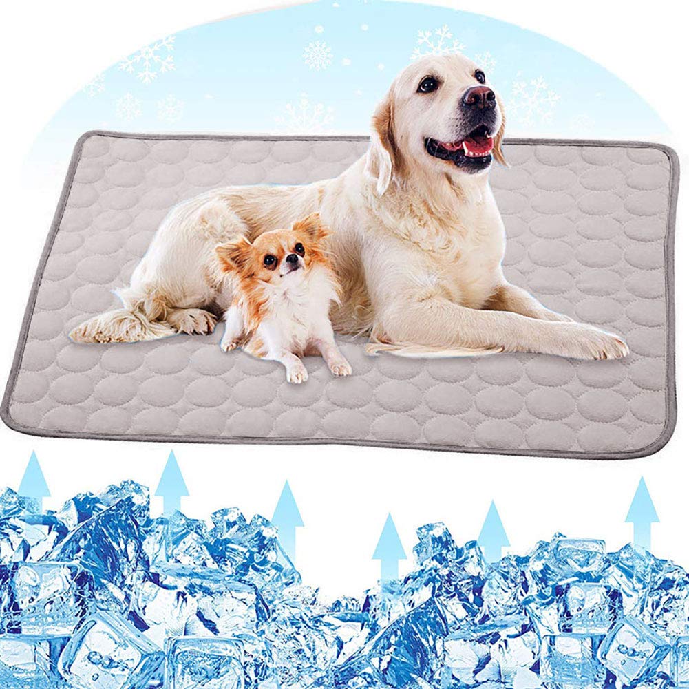 Jorisa Pet Cooling Mat,Dog Cat Summer Cooling Pad Cushion Ice Silk Self Cooling Blanket Sleeping Bed Mat Heat Relief Mattress for Pet Dog Cat Puppy(L:70x55cm,Gray)