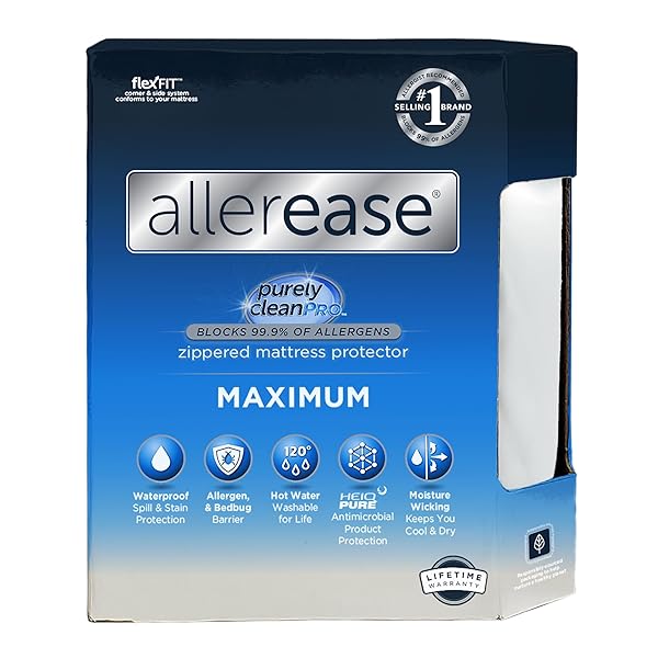 ALLEREASE WATERPROOF MATTRESS PROTECTOR, MAXIMUM ALLERGY MATTRESS PROTECTOR,...