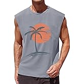 Runcati Mens Sleeveless Tank Tops Workout Gym Muscle Shirts Palm Tree Vintage Hawaiian Summer Beach T Shirts