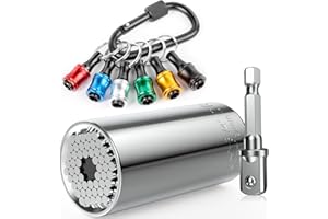 Valkynos Universal Socket Wrench, Cool Stuff Universal Socket Tool with Power Drill Adapter (7-19mm), 1/4 Bit Holder Tool Organizer Drill Bit Holder Key Chain Gadgets for Men