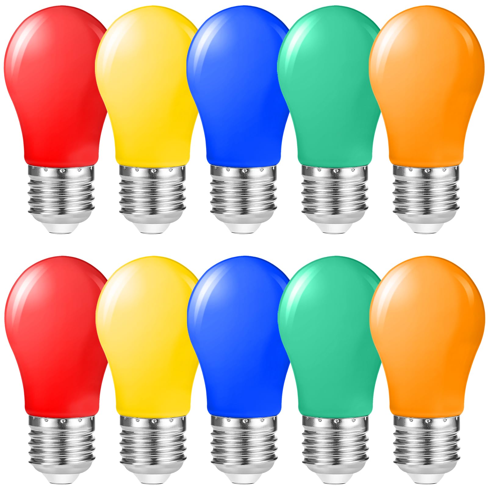 Suncan E27 Screw Cap Coloured Light Bulbs, Colored LED Bulbs Pear Shape 1W, E27 Mixed Color Red Yellow Green Blue Orange Colored Light Bulbs for Outdoor Patio Party Christmas,Pack of 10