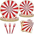 UVTQSSP 96PCS Party Plates, Red Paper Plates and Napkins, Disposable Tableware Set, Party Supplies for Kids Birthday Wedding Baby Shower Picnic, Serve for 24 Guests, Red and White