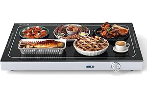DORTALA Electric Warming Tray, Food Warmer with Adjustable Temperature, Cool-Touch Handles & 22 x 14.5 Inches Long Tempered G